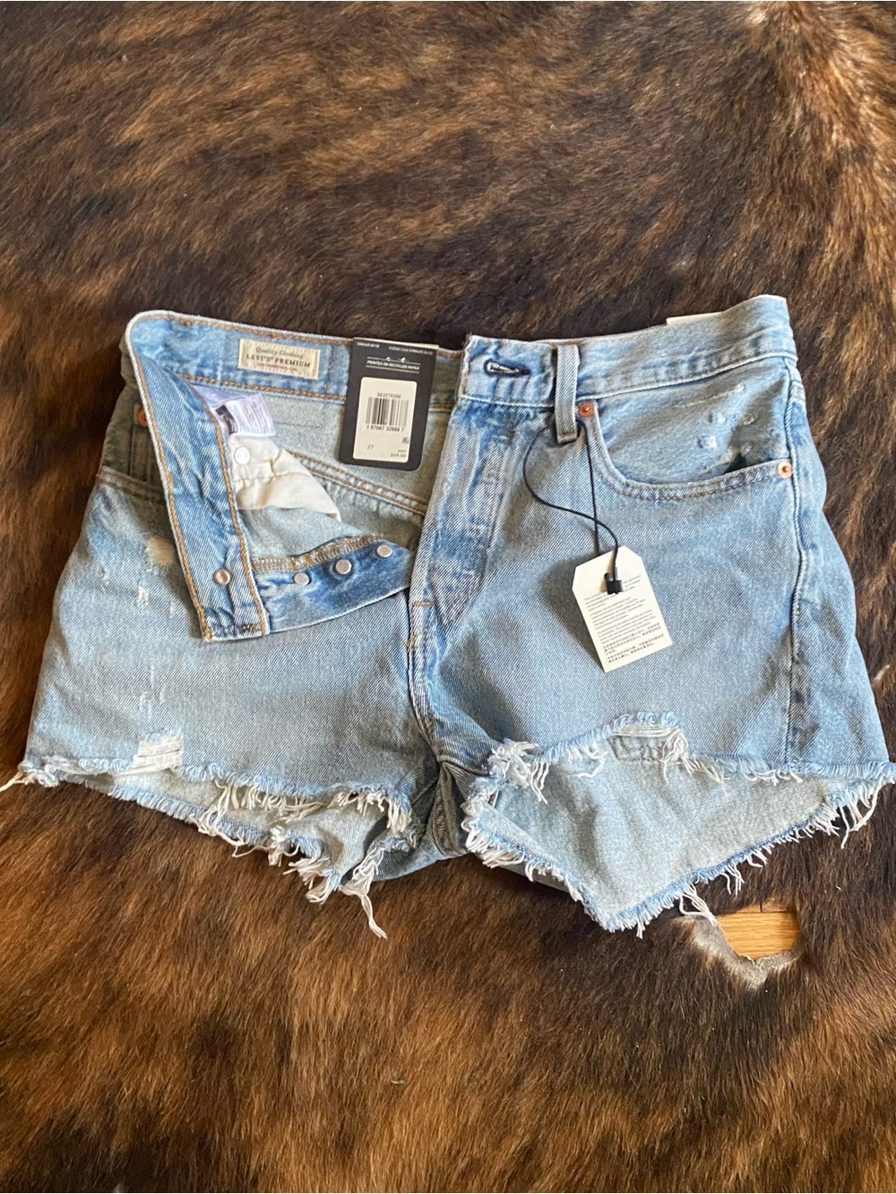 Levi's 501 Original Fit High Rise Women's Denim Shorts Vague Finish Size 27 - Picture 2 of 6
